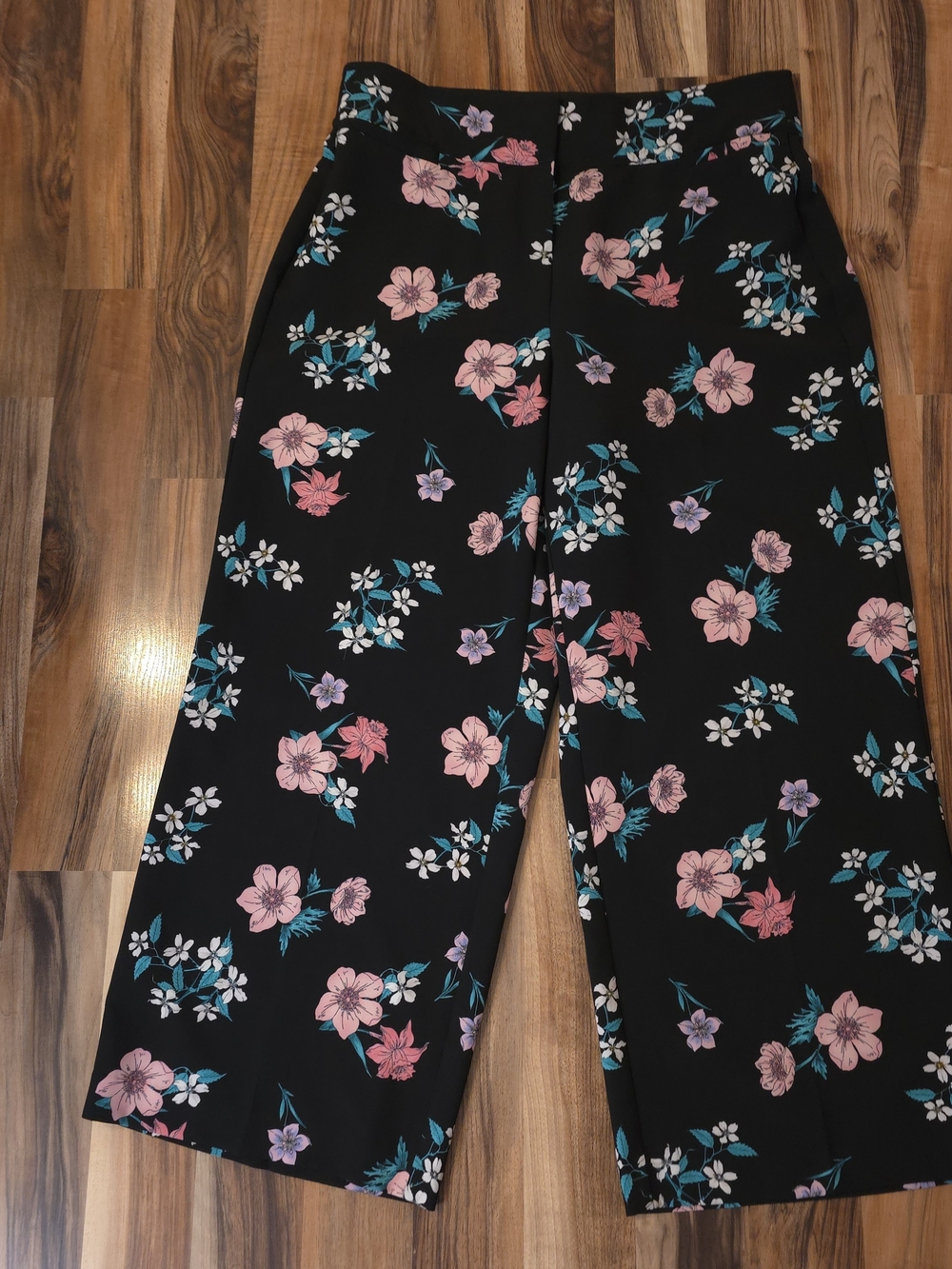 Lane Bryant Size 16 Black Floral Wide Leg Pants High Rise Palazzo Trousers